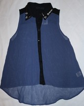 Elodie Women&#39;s Sleeveless Sheer Droptail Top Blouse Blue Studded Size XS - $7.52