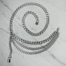 Chunky Lock Charm Silver Tone Metal Chain Link Belt OS One Size - £15.81 GBP