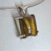 Pendant Tigers Eye Cabochon Handmade Silver Unisex Square Rectangle Design 244 - £37.21 GBP