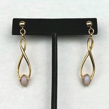 Gold Tone Figure 8 Opal Dangle Drop Earrings Infinity Sign Vintage Pierced  - $14.01