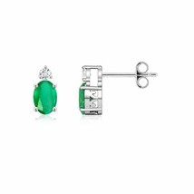 ANGARA Basket-Set Oval Emerald Stud Earrings with Diamond in Silver - £257.15 GBP