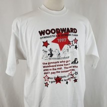 Vintage 90&#39;s Gymnastics Camp T-Shirt Adult XL Two Sided White 50/50 Woodward &#39;97 - £14.50 GBP