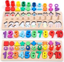 Wooden Montessori Toys for Kids Toddler Number Puzzles Sorter Counting (Rainbow) - £11.61 GBP