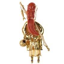 Vintage Chinese 14k gold, Coral, Diamond, and Saphire Fisherman pendant/pin - £2,372.57 GBP