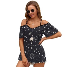 Mondxflaur Stars T Shirts for Women Short Sleeve Spaghetti Strap Top Clothes - £18.37 GBP