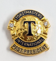 Toastmasters International Past President Clear Stones Blue Gold Tone Enamel Pin - $18.99