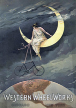 20x30&quot;Poster Decor.Room design art print.Western vintage bicycle.Moon.6086 - £29.87 GBP