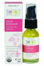 NEW Aura Cacia Deep Rosehip Restoring Facial Serum Organic Facial Care 1 fl. oz. - £16.55 GBP