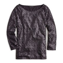 NWT Womens Size XS J. Crew Black Sequined Three-Quarter Sleeve Boatneck Top - £25.74 GBP