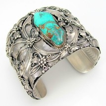 Tibetan Silver with Turquoise Cuff Wide Bracelet for men and women - £17.35 GBP