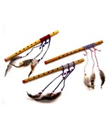 2 WOOD LEATHER WRAP WITH FEATHERS FLUTE new musical flutes music wood  B... - $182.16 MXN