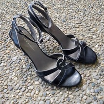 Nine &amp; Company Heels - Black with Silver Trim Ankle Tie - Size 6 - £12.59 GBP