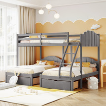 Full Over Twin &amp; Twin Bunk Bed, Velvet Triple Bunk Bed with Drawers Gray  - £630.46 GBP