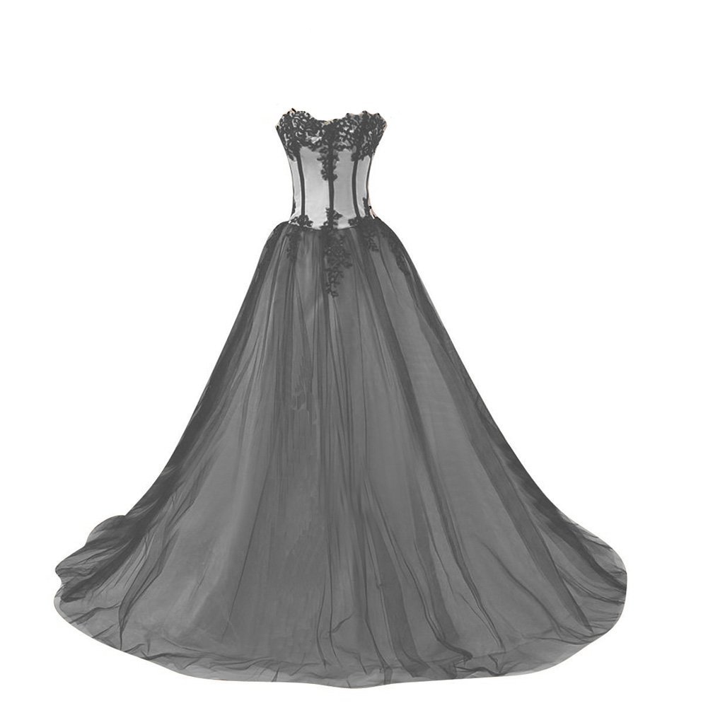 Kivary Women's Sweetheart White and Black Gothic Prom Wedding Dresses US 14