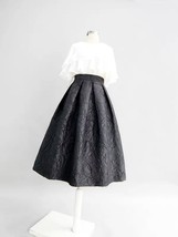 Black A-line Midi Skirt Outfit Women Custom Plus Size Pleated Party Skirt image 3