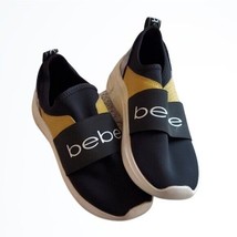 Bebe Women&#39;s LADD-S Logo Slip On Black Gold Fashion Sneaker Shoe Size 8 - £28.96 GBP