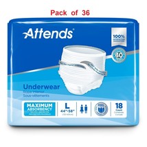 36 Ct Attends Disposable Underwear Pull On LARGE 44&quot; to 58&quot; Heavy Absorb... - £28.73 GBP