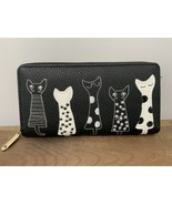 Vegan Wallet Cat Lady Stitched Black White Zip Around 8 Cards NEW - £18.75 GBP