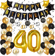 40Th Birthday Decorations for Men Women, Black and Gold Party Decoration... - $21.04