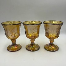 Vintage Iridescent Indiana Carnival Amber Gold Glass Goblets Set of 3 Harvest - £27.25 GBP