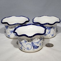 Set of 3 Flower Brook Pottery Blue Bird Custard Cups Handmade Dorset Ver... - $28.95