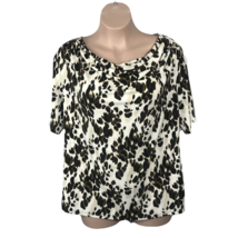 Nina Leonard Cowl Neck Shirt Blouse ~ Sz XL ~ Brown &amp; Cream ~ 3/4 Sleeve - £10.78 GBP