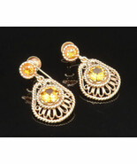 14K GOLD  Vintage Victorian Lime Yellow Stone Screw Back Dangle Earrings... - $711.22 CAD