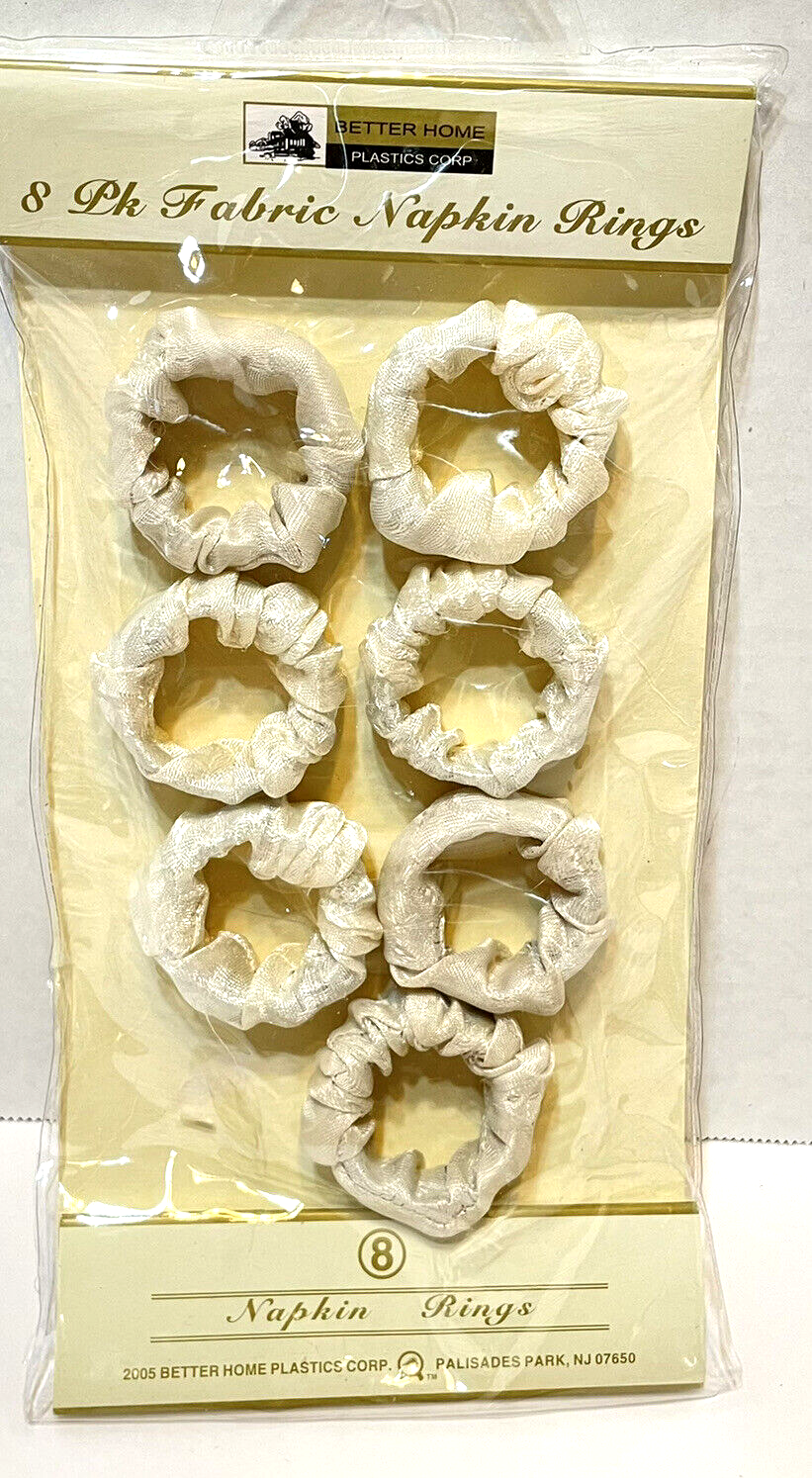 Better Home Plastics Corp Fabric Damask Napkin Rings Package of 7 Cream Ivory - $7.65