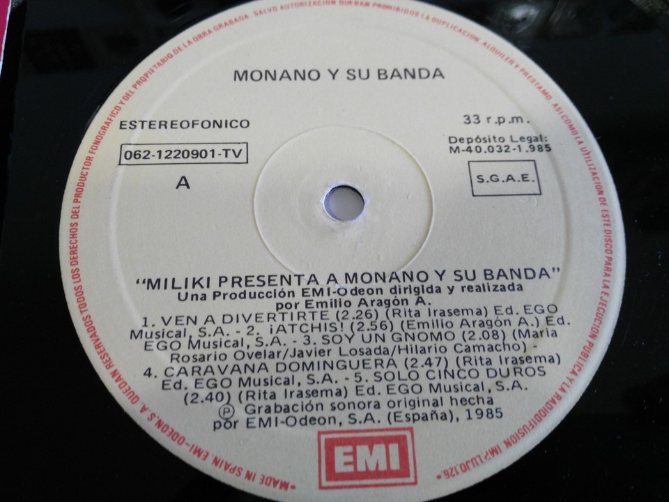 MILIKI MONANO Y SU BAND PUMUKY LP 12" VINYL VG/VG EMI 1985 EMILIO ARAGON-
sho... Item image 2