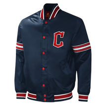 MLB Cleveland Guardians Vintage NavyBlue Satin Varsity Baseball Letterman Jacket - £108.01 GBP