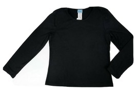 Plum Pudding Shirt Girls 16 Black Long Sleeve Top Soft Stretch Round Neck USA - £8.95 GBP