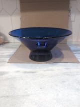 Hand Blown Cobalt Blue Base Bowl, 11&quot; Diameter, 5&quot; Tall, Footed Glass Decor - £38.92 GBP