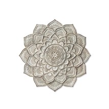 Mandala Flower Wall Plaque Cement 10" Diameter Textural Detailing Gray