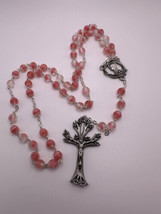 Vintage Pink Bead Silver Tree Of Knowledge Rosary - $29.70