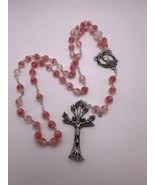 Vintage Pink Bead Silver Tree Of Knowledge Rosary - £23.33 GBP