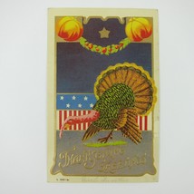 Thanksgiving Postcard Wild Turkey Pumpkin Garland Gold Embossed Antique 1908 - £7.85 GBP