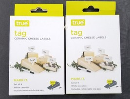 Tag 8 Ceramic Cheese Labels by True 2 sets of 4 White Flags Markers - £18.22 GBP