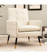 Upholstered Accent Chair Modern Mid-Century Armchair Tufted Back Linen W... - £129.94 GBP