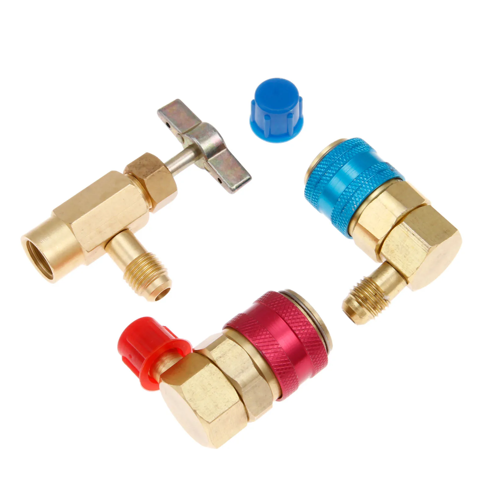 R134a High Low Side Quick Couplers Can Tap + Valves Core For Charging Recovery - £20.41 GBP