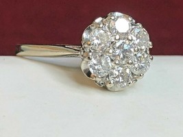 Cluster Engagement Ring 2.10Ct Round Cut Simulated Diamond 14k White Gold Size 6 - £197.25 GBP