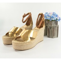 Tory Burch Selby 105MM Old Gold Calf Leather Platform Espadrille Wedge Heels 9.5 - £177.66 GBP