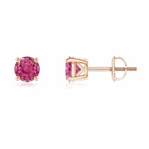 Natural Pink Sapphire Solitaire Stud Earrings in 14K Gold (Grade-AAAA , 4.5MM) - £838.43 GBP