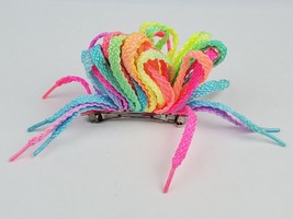 Vintage 1980&#39;s rainbow shoelace hair Barrett clip Neon colors hair clip - £15.56 GBP