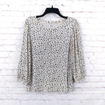 a.n.a A New Approached Top Womens Large Beige Paisley 3/4 Puff Sleeve Scoop - £14.26 GBP