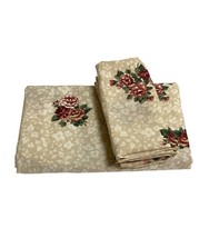 Vintage Dan River King Size Floral Flat Sheet with 2 Pillowcases Beige White - £7.91 GBP