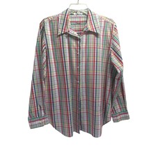 Foxcroft Womens Size 14 Plaid Long Sleeve Button Up Short Blouse Top Shirt Red W - £11.66 GBP