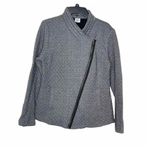 Cabi Quilted Moto Coat Jacket Herringbone Asymmetrical Zip Women Large Gray - $29.09