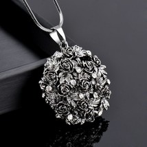 SINLEERY Unique Design Black Rose Flower Ball Pendant Long Necklace Chain Female - £13.09 GBP