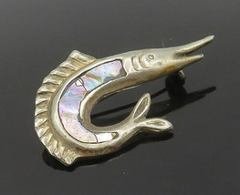 MEXICO 925 Sterling Silver - Vintage Abalone Shell Fish Brooch Pin - BP7118 - £32.83 GBP