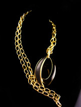 Vintage  Trifari Necklace - couture 30&quot; chain  -  designer black enamel pendant  - £74.72 GBP